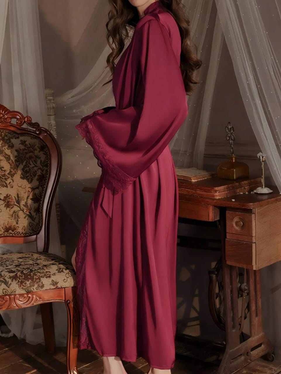 Maroon laced Long Gown
