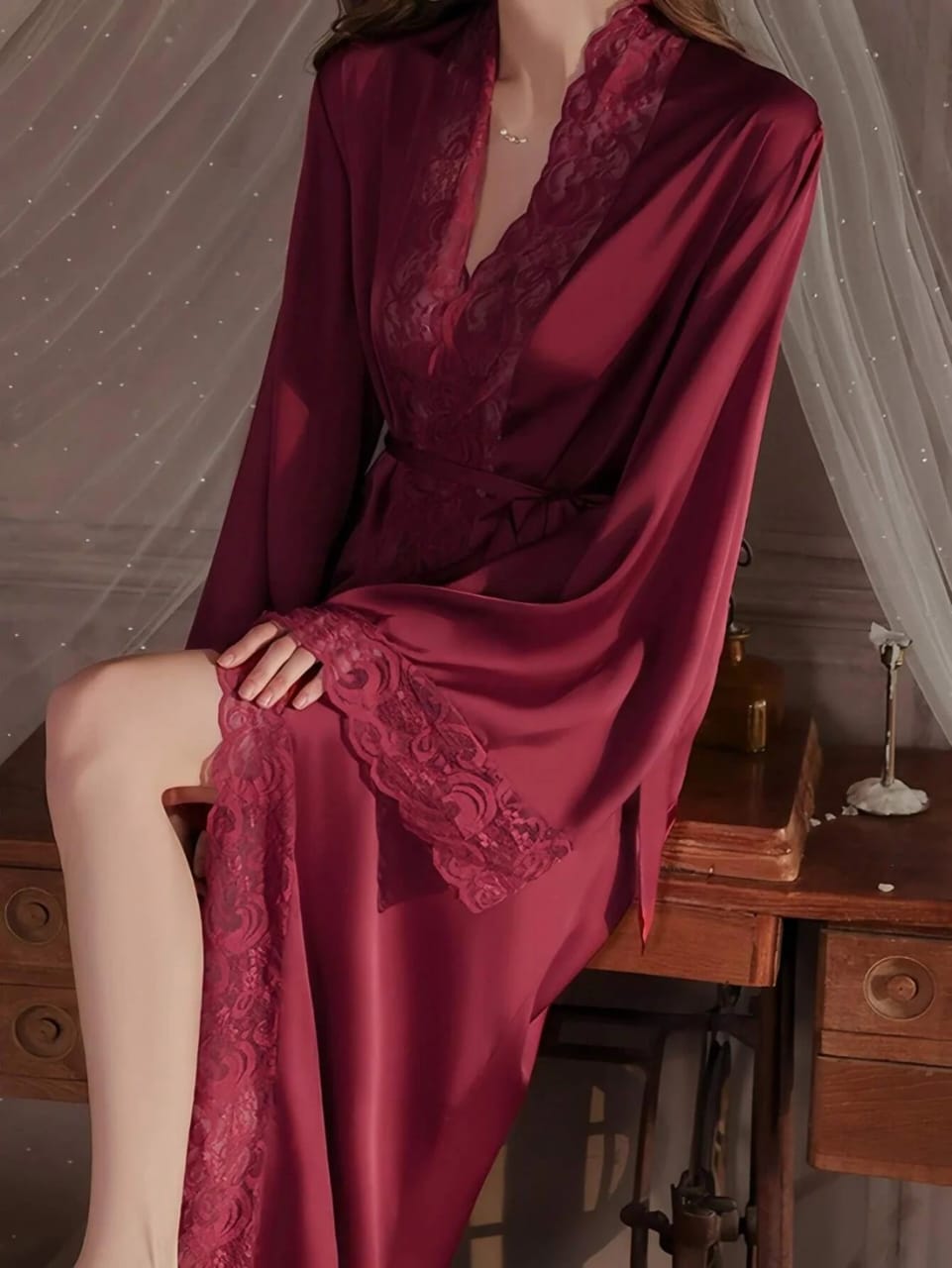 Maroon laced Long Gown