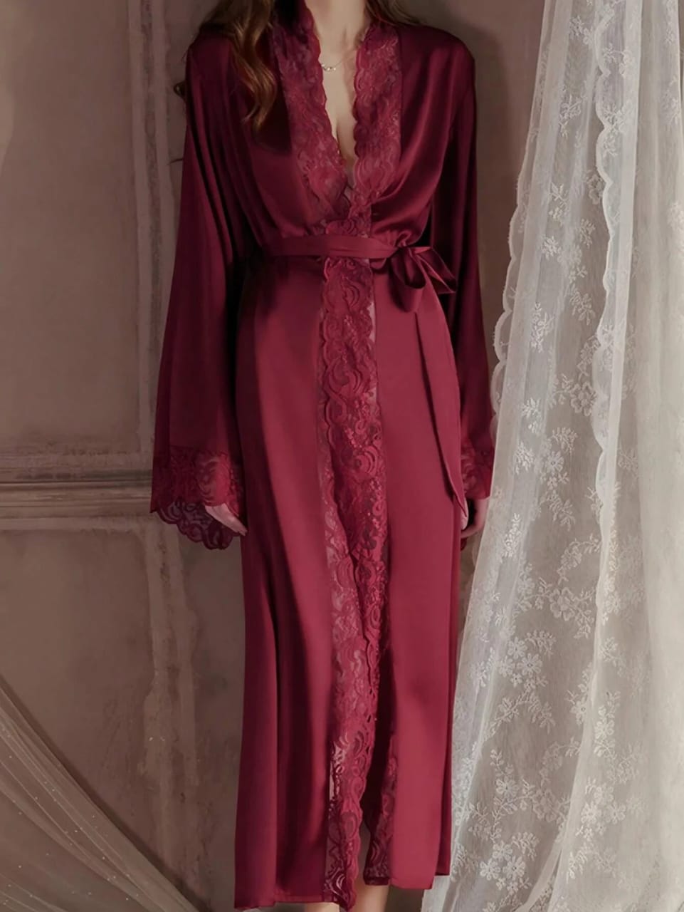 Maroon laced Long Gown